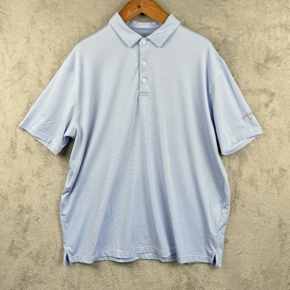 Callaway Golf Polo Men 2XL Blue Striped S/S Opti-Dri Polyester Performance